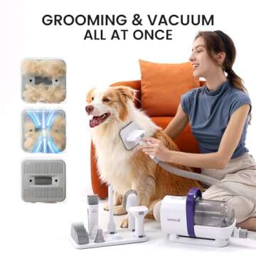 oneisall Dog Hair Vacuum & Dog Grooming Kit, Pet Grooming Vacuum with Pet Clipper Nail Grinder, 1.5L Dust Cup Dog Brush Vacuum with 7 Pet Grooming Tools for Shedding Pet Hair, Home Cleaning