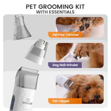 oneisall Dog Hair Vacuum & Dog Grooming Kit, Pet Grooming Vacuum with Pet Clipper Nail Grinder, 1.5L Dust Cup Dog Brush Vacuum with 7 Pet Grooming Tools for Shedding Pet Hair, Home Cleaning