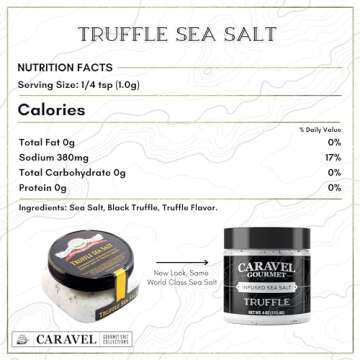 Black Truffle Salt, Truffle Seasoning and Finishing Salt, Add Truffle Flavor to Popcorn, Gourmet Sea Salt Flavored with Italian Black Truffle Oil, 4oz Jar - Caravel Gourmet Salt