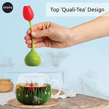 OTOTO Tea Garden Cup & Tea Diffuser Set - Cute Tea Infuser for Loose Leaf Tea and Glass Tea Cup Set - Tulip Tea Infuser Tea Gifts for Tea Lovers - Housewarming Gifts, Tea Accessories