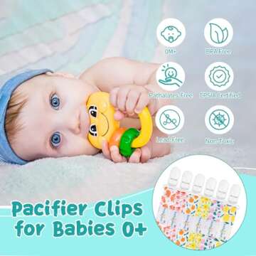 Babygoal Floral Pacifier Clips, 6 Pack Binky Paci Holder Clips and Leash for Boys and Girls Fits for Most Pacifier, Binkie Styles & Baby Teethers & Toys and Gift 6PS14