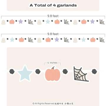 Cheerland Halloween Garlands Pastel Pumpkin Cute Ghost Banners Photo Booth Backdrop Decorations for Themed Birthday Halloween Party Supplies - Pack of 4