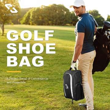 Golkcurx Golf Shoe Bag for Travel Zippered Sport Shoe Carrier Bags with Side Accessory Pockets for Socks, Tees, Golf Balls（Black）