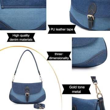 SANMENMO Denim Purse for Women -Stylish Elegant Blue Jean Canvas Bags,Cute Chic Hobo Shoulder Bag Handbag with 2 Straps-Suitable Crossbody Bags to Match with Denim Dress Shirt