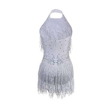 YUANTONG White Sparkle Rhinestone Bodysuit For Women Drag Queen Outfit Fringe Dance Costumes