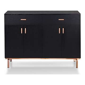 Furniture of America Brysin Modern 48 in. Buffet Server, Sideboard with Removable Wine Holder, 2 Drawers On Metal Glides and 2 Doors Bottom Cabinet for Kitchen, Dining Room, Large, Black and Rose Gold