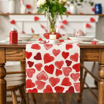 Artoid Mode Red Heart Valentine's Day Table Runner, Seasonal Anniversary Wedding Kitchen Dining Table Decoration for Home Party Decor 13x72 Inch