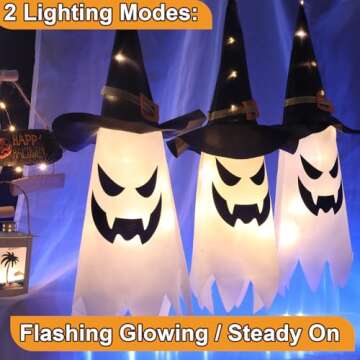 AECCN Halloween Decorations Outdoor, 80CM Large Hanging Glowing Ghost Witch Hat Decor Outside, Long Life & High Light, Indoor Halloween Lights for Porch and Courtyard Tree Decorations(3-pcs)