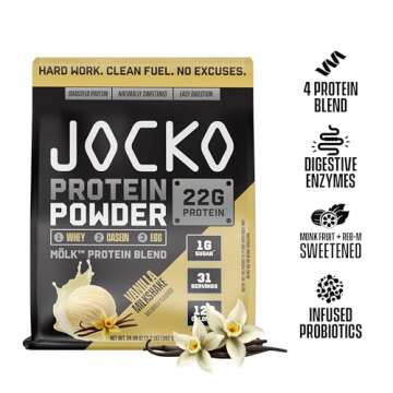 Jocko Mölk Whey Protein Powder 22g Protein - Low Sugar Monk Fruit Blend - Muscle Recovery & Growth, Packaging May Vary (31 Servings, Vanilla Milkshake)