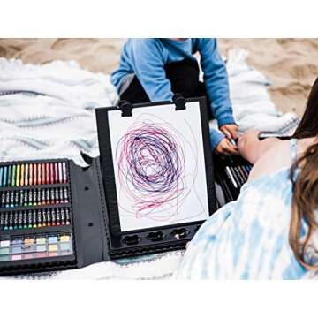 Art 101 Budding Artist 179 Piece Draw Paint and Create Art Set with Pop-Up Double-Sided Easel, Includes markers, crayons, paints, colored pencils, Case includes pop up easel, Portable Art Studio