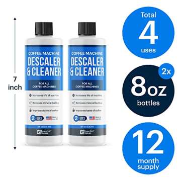 Essential Values Universal Descaling Solution for Keurig Breville Nespresso & Delonghi (4 Uses) | Coffee Machine Descaler Cleaner | Liquid To Descale Automatic Coffee Makers & Espresso Machines