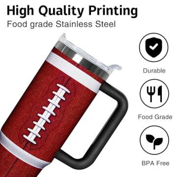 Hpytmbernb 30 oz Football Tumbler with Handle and Lid Double Walled Stainless Steel Insulated Travel Mug Gift for Football Themed Lovers Coffee Cup