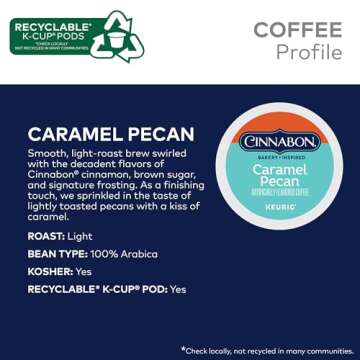 Cinnabon Caramel Pecan Coffee, Keurig Single Serve K-Cup Pods, 60 Count (6 Packs of 10)