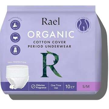 Rael Disposable Underwear for Women, Organic Cotton Cover - Incontinence Pads, Postpartum Essentials, Disposable Underwear, Unscented, Maximum Coverage (Size S-M, 12 Count)