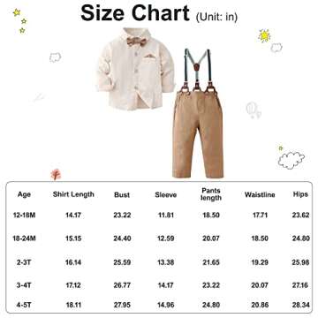 DISAUR Toddler Boy Wedding Outfits Apricot Brown Long Sleeve Dress Shirt Bow Tie Suspender Pants Baptism Outfits