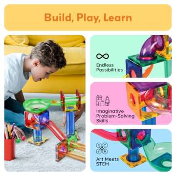 PicassoTiles Magnetic Marble Run Marbles for Kids Race Track Toy Set Marble Maze Sensory Toys for Toddlers STEM Educational Magnet Building Blocks Construction Building Tiles Boys Girls 3+