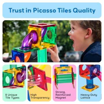 PicassoTiles Magnetic Marble Run Marbles for Kids Race Track Toy Set Marble Maze Sensory Toys for Toddlers STEM Educational Magnet Building Blocks Construction Building Tiles Boys Girls 3+