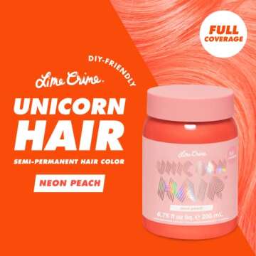 Lime Crime Full Coverage Unicorn Hair Dye, Neon Peach - Damage-Free Semi-Permanent Hair Color Conditions & Moisturizes - Temporary Hair Tint Kit Has A Sugary Citrus Vanilla Scent - Vegan