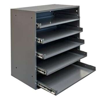 Durham 305B-95 Cold Rolled Steel Heavy Duty Triple Track Bearing Slide Rack with 5 Large Compartment Boxes, 375 lbs Capacity, Gray Powder Coated Finish