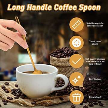 Coffee Spoons Gold 6.7 Inch Long Handle Stirring Spoons Gold Espresso Spoons Stainless Steel Tea Spoon Mini Tasteless Dessert Table Spoons Stirring Spoon for Sugar Cake Ice Cream Cappuccino (12 Pcs)