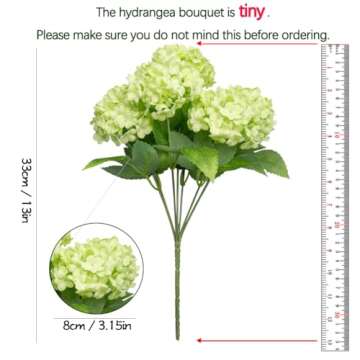 GREENTIME 13” Artificial Hydrangea Flowers Faux Hydrangea Bouquet with 7 Head 3.15” Tiny Hydrangea for Wedding Bouquet Party Home Decor DIY Baby Shower Centerpieces Tables Decoration(Green)