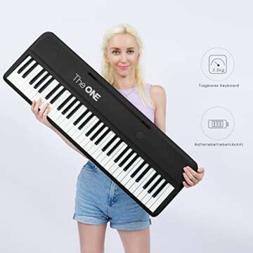 The ONE Smart Keyboard COLOR 61 Lighted Keys Piano Keyboard, Electric Piano for Beginners with 256 Tones, 64 Polyphony, Built-in LED Lights and Free Apps (Black)