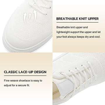 YETIER Women Platform Walking Sneakers Breathable Lace Up Casual Fashion Tennis Shoes Comfortable Knitted Mesh Athletic Running Shoes White