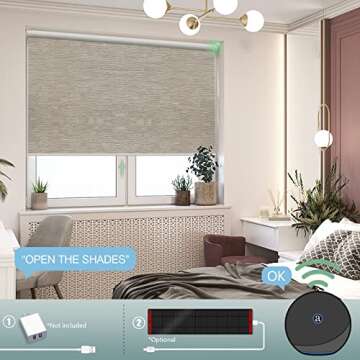 Yoolax Motorized Blinds with Remote, Blackout Smart Blinds for Windows Motorized Roller Shades, Automatic Window Blinds Directly Work with Alexa Electric Blinds Custom Size (Jacquard Coffee)