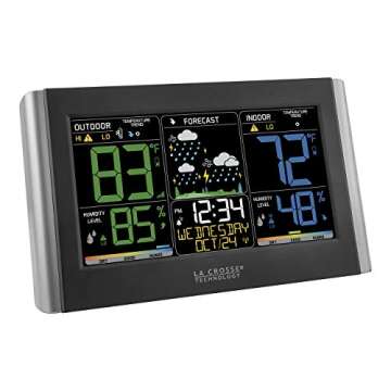 La Crosse Technology Weather Station with Customizable Alerts, Weather Forecast, Temperature, Dew Point, Humidity, Time, Heat Index, Large Display, Adjustable Brightness, Wireless, Black, C85845-INT