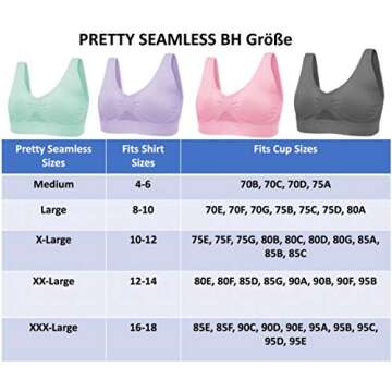 4-Pack Women's Seamless Wireless Cooling Unpadded Comfort Bra (Blue Glass, Lady Pink, Purple Heather, Neutral Gray, Large)