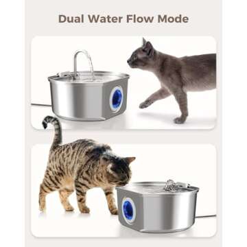 Cat Water Fountain Stainless Steel: 108oz/3.2L Cat Fountain for Drinking- Pet Water Fountain for Cats Inside - Automatic Cat Water Dispenser Bowl - Cat Feeding & Watering Supplies - Water Level Window