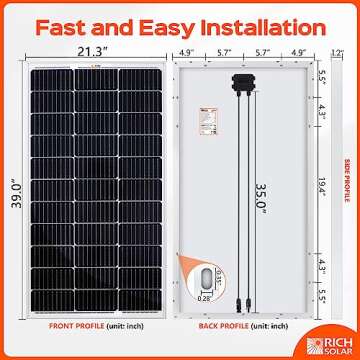 RICH SOLAR 100 Watt 12 Volt 9BB Cell Monocrystalline Solar Panel High Efficiency Solar Module Charge Battery for RV Trailer Camper Marine Off Grid