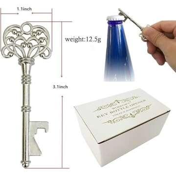 WODEGIFT 100 PCS Wedding Favors Bottle Opener,Wedding Gifts for Guest Vintage Skeleton Key Opener,Key Openers with Escort Tag Cards and Chains (Silver)