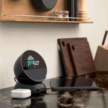 Echo Spot Bundle: Includes Echo Spot (2024 Release) | Black & Made for Amazon Stand with USB-C and USB-A Charging Ports | Black