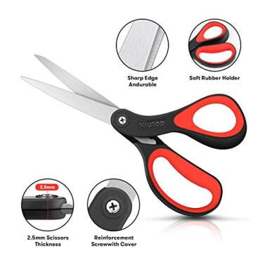 Scissors, Niutop 8" All Purpose Scissors Heavy Duty Ergonomic Comfort Grip Sewing Shears Sharp Scissors for Office Home Household Sewing High/Middle School Students Teacher Art Craft DIY Supplies