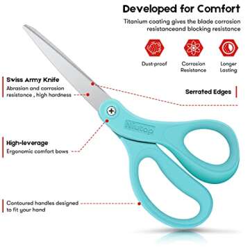 Scissors, Niutop 8" All Purpose Scissors Heavy Duty Ergonomic Comfort Grip Sewing Shears Sharp Scissors for Office Home Household Sewing High/Middle School Students Teacher Art Craft DIY Supplies