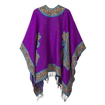 Urban CoCo Women's Fashionable Retro Style Vintage Pattern Tassel Poncho Shawl Cape (series 2 Purple)