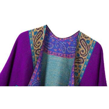 Urban CoCo Women's Fashionable Retro Style Vintage Pattern Tassel Poncho Shawl Cape (series 2 Purple)