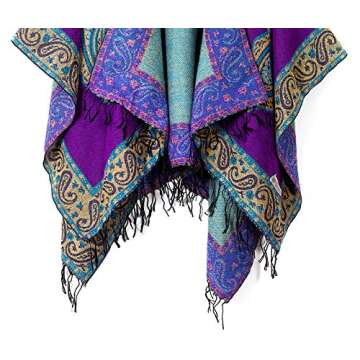 Urban CoCo Women's Fashionable Retro Style Vintage Pattern Tassel Poncho Shawl Cape (series 2 Purple)