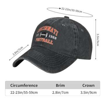 Pnrzmktay Football Hat, Cincinnati Est 1968 Hats for Men Women, Adjustable Printed Cotton Vintage US Cincinnati City Baseball Cap, Birthday Gifts for Football Fans