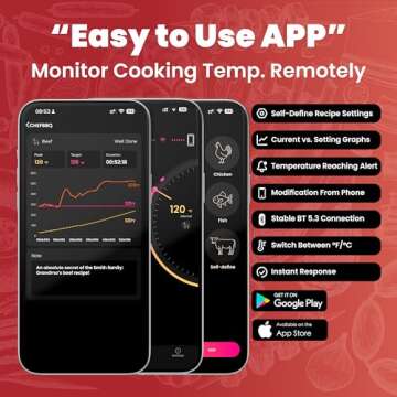 800FT Meat Thermometer Digital Wireless - Instant Read, Ultra Thin Probe, Bluetooth Meat Thermometer for Cooking, BBQ, Grill, Smoker, Oven | Standalone Smart Base & Free iOS/Android Control App