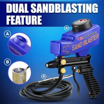 LE LEMATEC Portable Sandblaster Gun Kit, Air Compressor Sand Blaster, Paint & Rust Remover, Abrasive Media & Soda Blaster for Metal, Wood, Automotive & DIY Surface Prep, AS118-2C