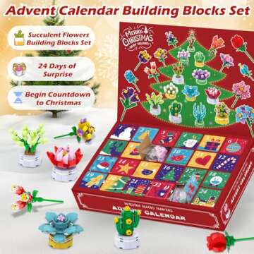 Advent Calendar 2024 Building Block Flowers for Kids, 24 Days of Christmas Countdown Building Blocks, 24 Kinds of Flowers, Unique Fun Advent Calendar Teen Boys Girls