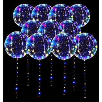 LED Balloons 10 Pack, Light Up Balloons 20 Inches Clear Helium Bobo Balloons, Glow Bubble Balloons with String Lights for Valentines Day Halloween Christmas Wedding Birthday Party Decoration