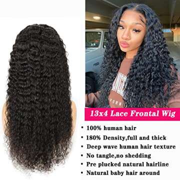 28 Inch Deep Wave Lace Front Wigs Human Hair Pre Plucked 180% Density 13x4 Curly Lace Frontal Wigs for Black Women Wet and Wavy Transparent Glueless Wigs Human Hair with Baby Hair Natural Hairline