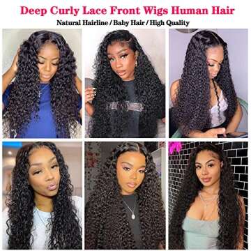 28 Inch Deep Wave Lace Front Wigs Human Hair Pre Plucked 180% Density 13x4 Curly Lace Frontal Wigs for Black Women Wet and Wavy Transparent Glueless Wigs Human Hair with Baby Hair Natural Hairline