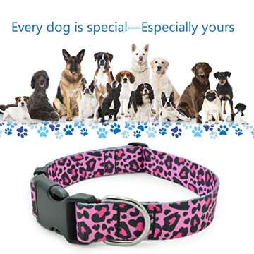 DWOOFG Pretty Dog Collar for a Girl Dog, Sturdy Durable with Buckle Pink Leopard Print Design, Dog Collars for Large Dogs, Premium Adjustable Polyester Pet Collar