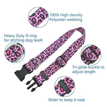 DWOOFG Pretty Dog Collar for a Girl Dog, Sturdy Durable with Buckle Pink Leopard Print Design, Dog Collars for Large Dogs, Premium Adjustable Polyester Pet Collar