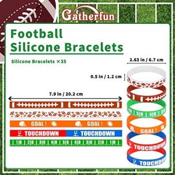 Gatherfun Football Wristband Silicone Bracelets Sport Themed Party Accessories Gift for football Tailgate Birthday Party Decorations Party Favors and Adults 35 Pack, 5 Designs