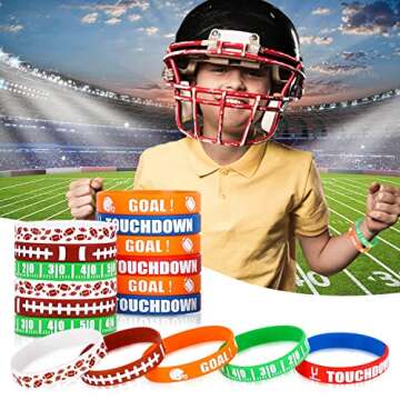 Gatherfun Football Wristband Silicone Bracelets Sport Themed Party Accessories Gift for football Tailgate Birthday Party Decorations Party Favors and Adults 35 Pack, 5 Designs